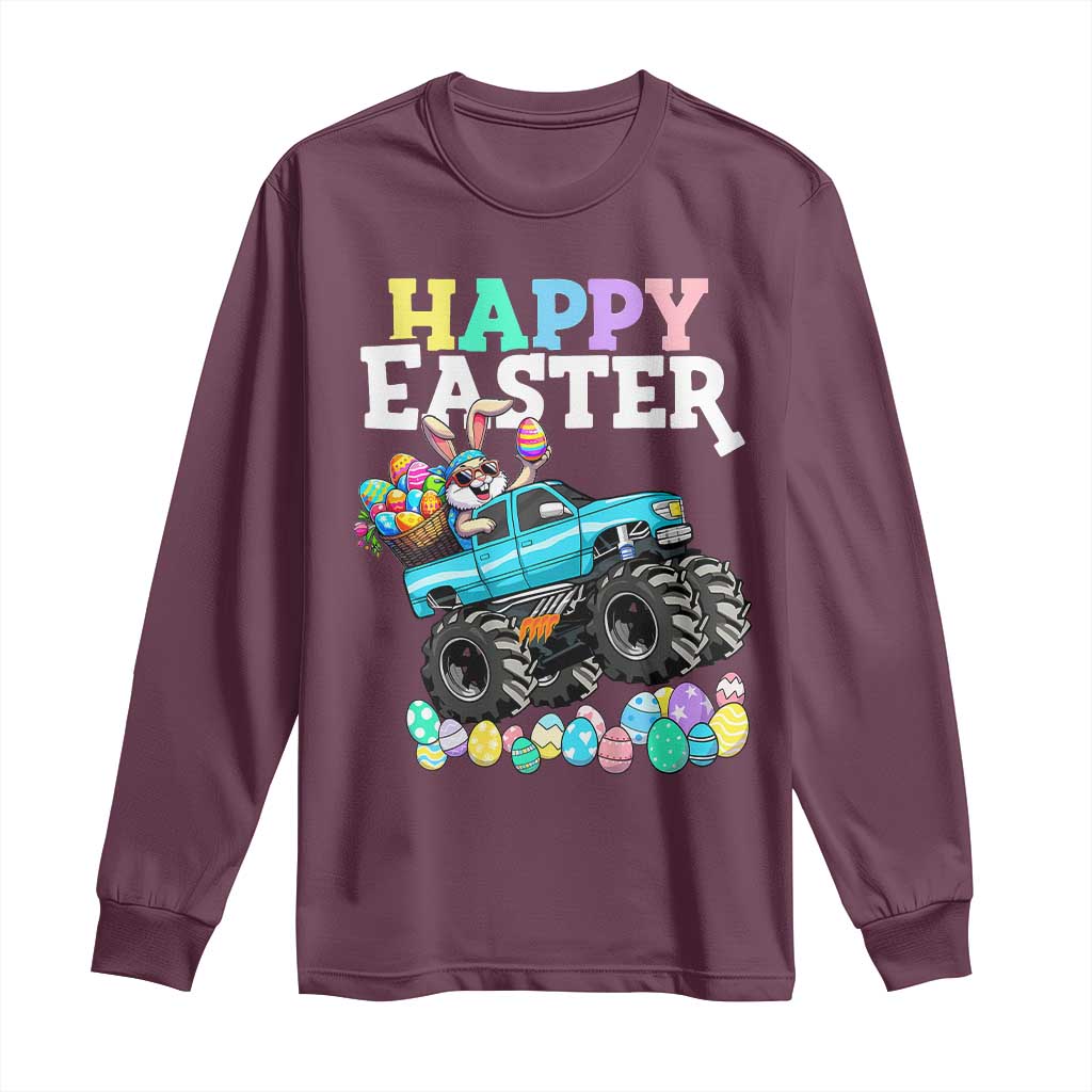Boys Happy Easter Bunny Monster Truck Long Sleeve Shirt Eggs Cool Rabbit Car Lovers Toddler TS10 Maroon Print Your Wear