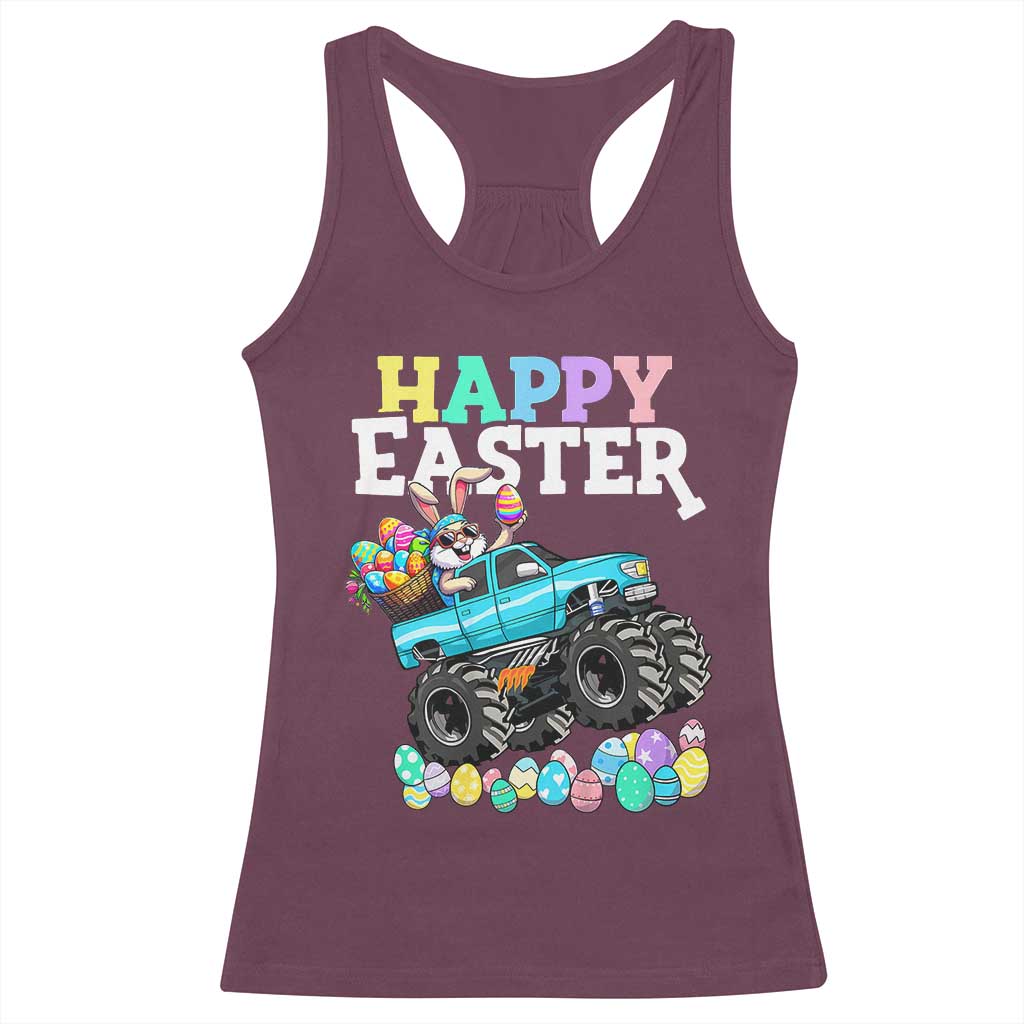 Boys Happy Easter Bunny Monster Truck Racerback Tank Top Eggs Cool Rabbit Car Lovers Toddler TS10 Maroon Print Your Wear