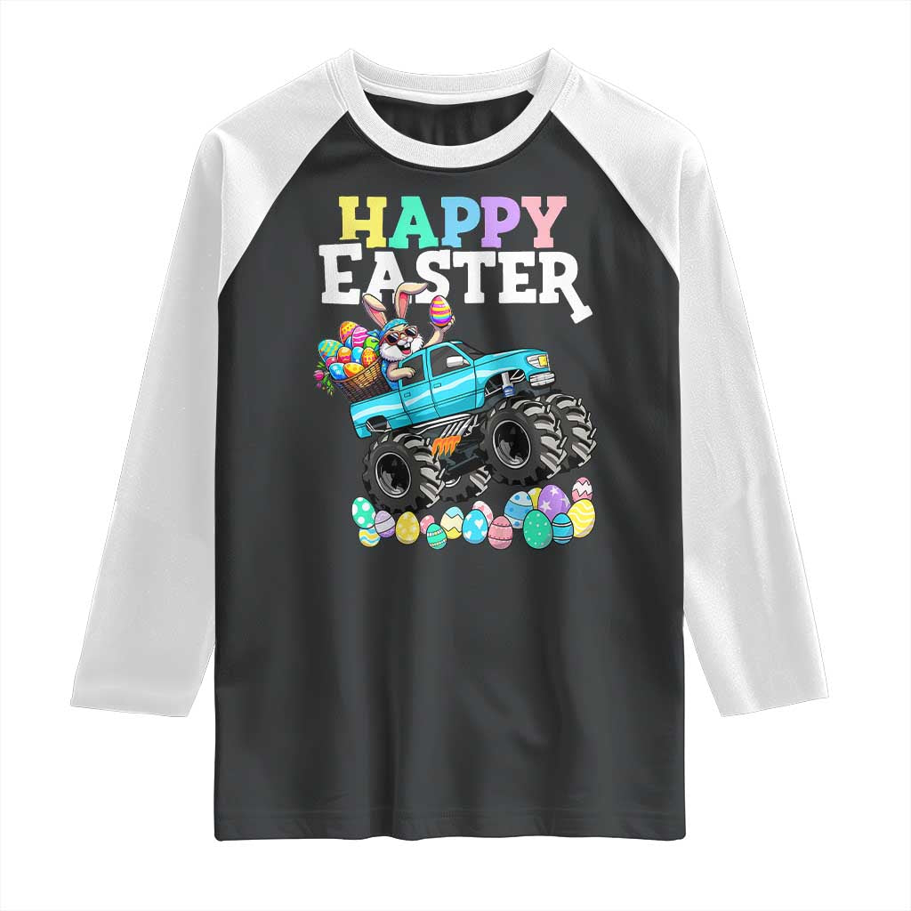 Boys Happy Easter Bunny Monster Truck Raglan Shirt Eggs Cool Rabbit Car Lovers Toddler TS10 Black White Print Your Wear