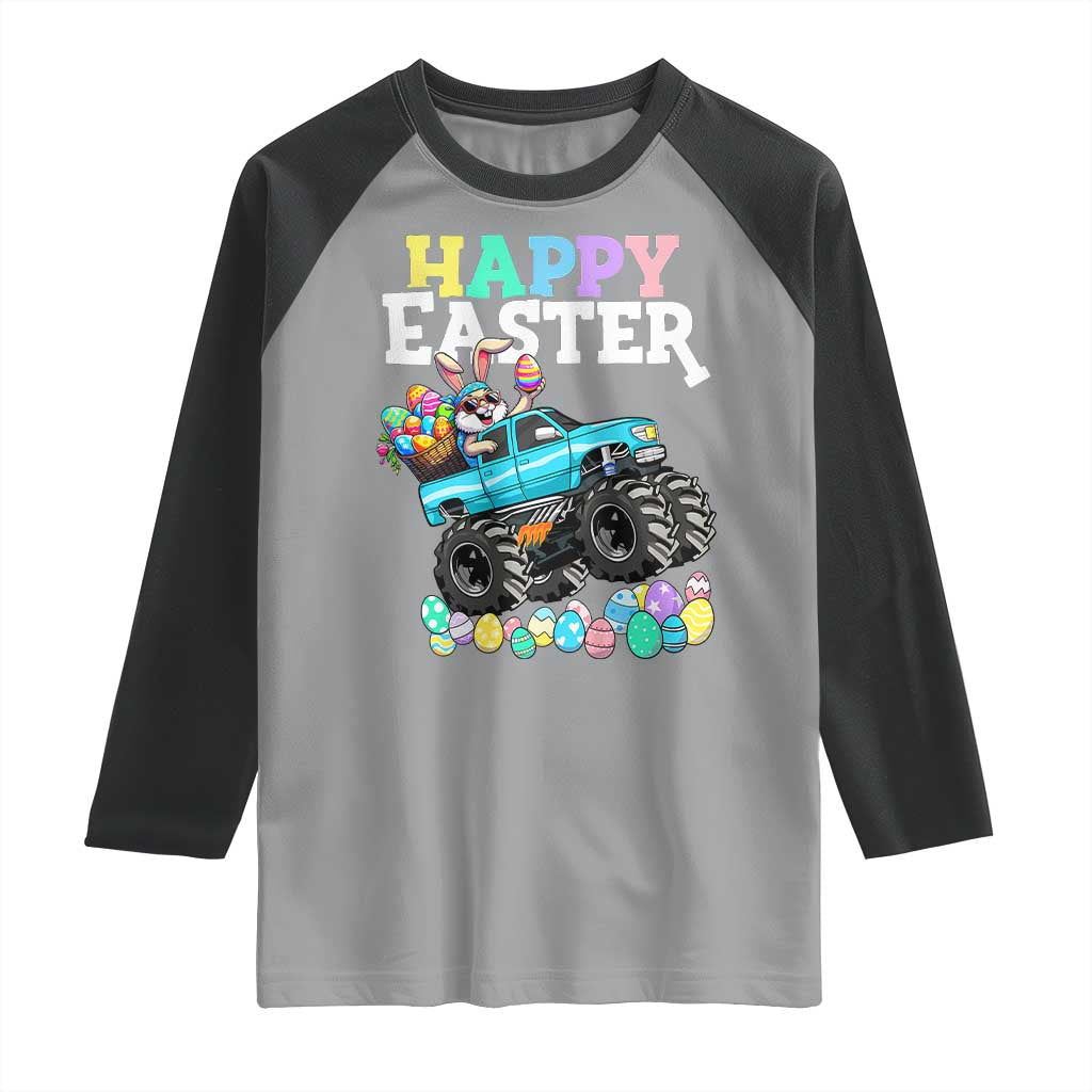 Boys Happy Easter Bunny Monster Truck Raglan Shirt Eggs Cool Rabbit Car Lovers Toddler TS10 Sport Gray Black Print Your Wear