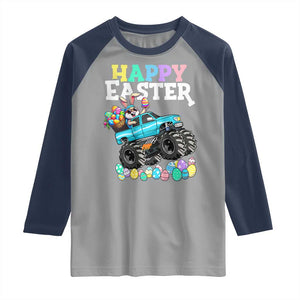 Boys Happy Easter Bunny Monster Truck Raglan Shirt Eggs Cool Rabbit Car Lovers Toddler TS10 Sport Gray Navy Print Your Wear