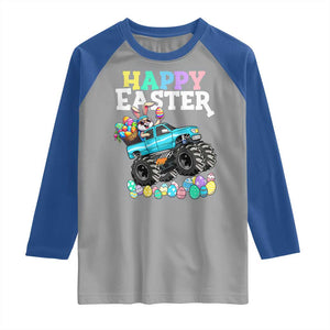 Boys Happy Easter Bunny Monster Truck Raglan Shirt Eggs Cool Rabbit Car Lovers Toddler TS10 Sport Gray Royal Print Your Wear