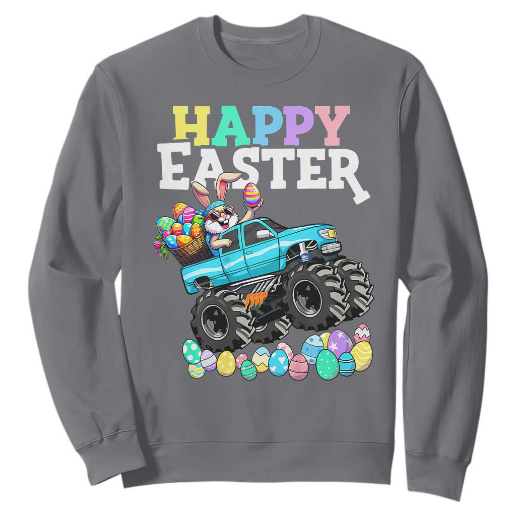 Boys Happy Easter Bunny Monster Truck Sweatshirt Eggs Cool Rabbit Car Lovers Toddler TS10 Charcoal Print Your Wear