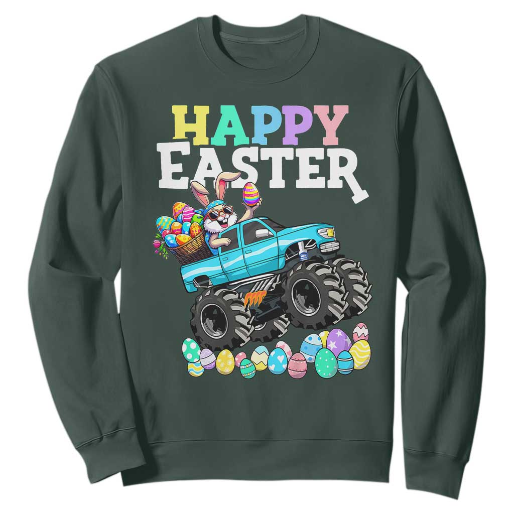 Boys Happy Easter Bunny Monster Truck Sweatshirt Eggs Cool Rabbit Car Lovers Toddler TS10 Dark Forest Green Print Your Wear