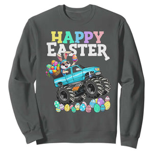 Boys Happy Easter Bunny Monster Truck Sweatshirt Eggs Cool Rabbit Car Lovers Toddler TS10 Dark Heather Print Your Wear