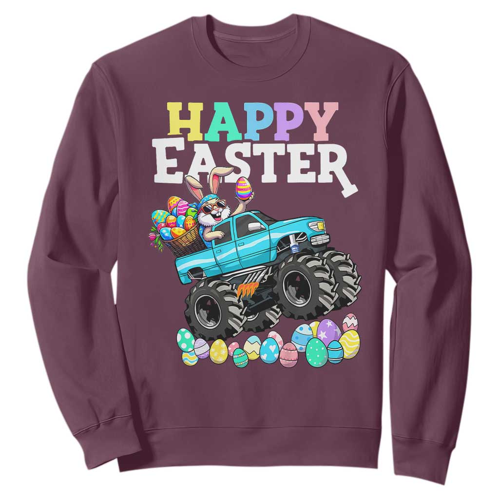 Boys Happy Easter Bunny Monster Truck Sweatshirt Eggs Cool Rabbit Car Lovers Toddler TS10 Maroon Print Your Wear