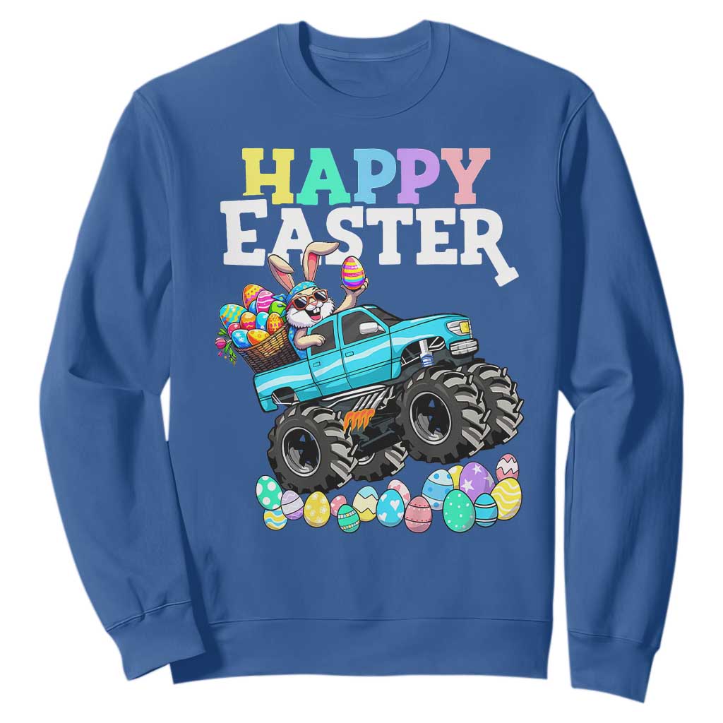 Boys Happy Easter Bunny Monster Truck Sweatshirt Eggs Cool Rabbit Car Lovers Toddler TS10 Royal Blue Print Your Wear