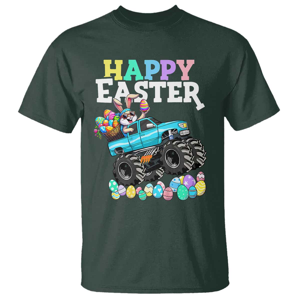 Boys Happy Easter Bunny Monster Truck T Shirt Eggs Cool Rabbit Car Lovers Toddler TS10 Dark Forest Green Print Your Wear
