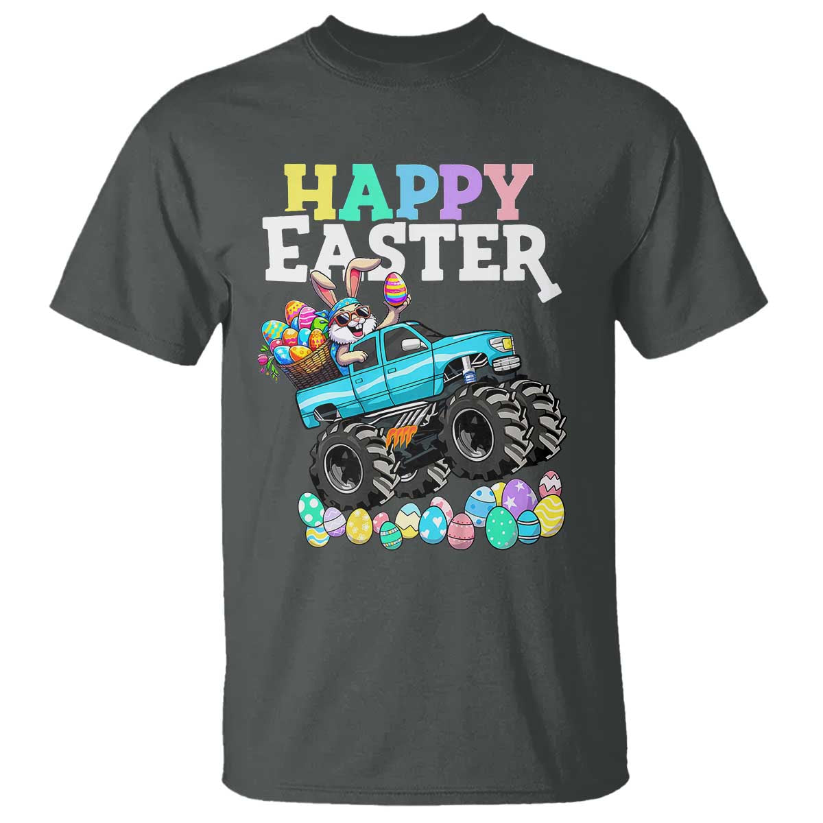 Boys Happy Easter Bunny Monster Truck T Shirt Eggs Cool Rabbit Car Lovers Toddler TS10 Dark Heather Print Your Wear