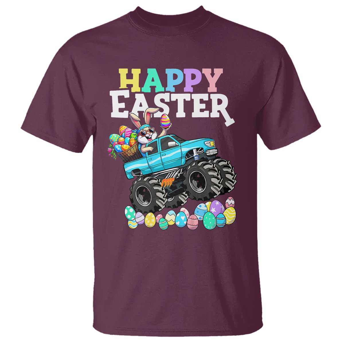 Boys Happy Easter Bunny Monster Truck T Shirt Eggs Cool Rabbit Car Lovers Toddler TS10 Maroon Print Your Wear