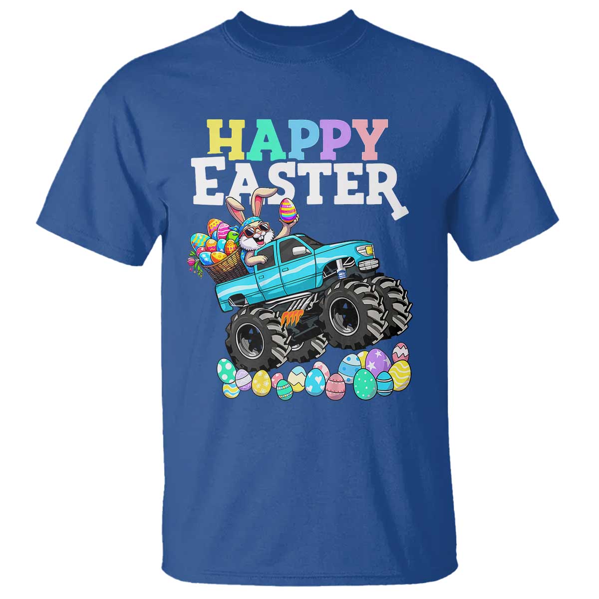 Boys Happy Easter Bunny Monster Truck T Shirt Eggs Cool Rabbit Car Lovers Toddler TS10 Royal Blue Print Your Wear