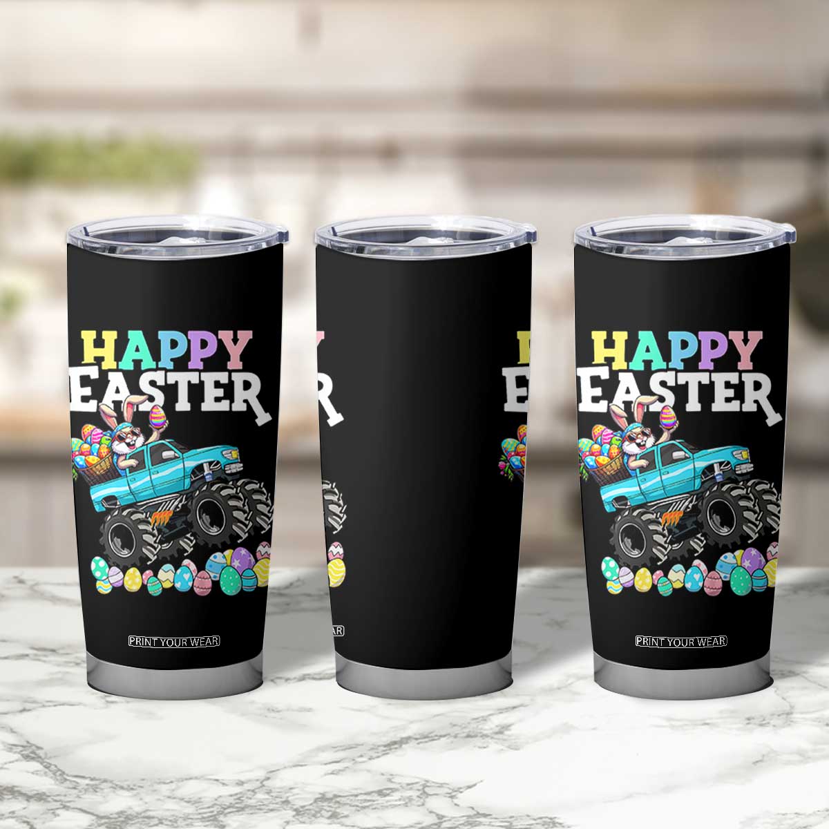 Boys Happy Easter Bunny Monster Truck Tumbler Cup Eggs Cool Rabbit Car Lovers Toddler TS10 Print Your Wear