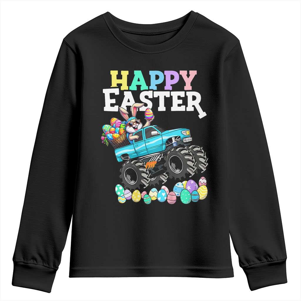 Boys Happy Easter Bunny Monster Truck Youth Sweatshirt Eggs Cool Rabbit Car Lovers Toddler TS10 Black Print Your Wear