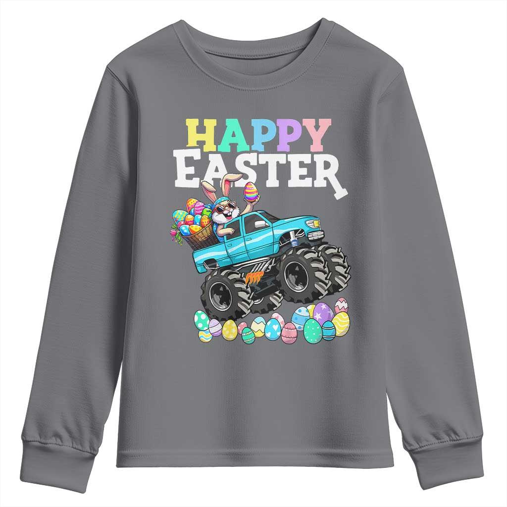 Boys Happy Easter Bunny Monster Truck Youth Sweatshirt Eggs Cool Rabbit Car Lovers Toddler TS10 Charcoal Print Your Wear