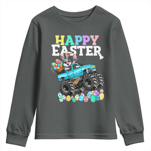 Boys Happy Easter Bunny Monster Truck Youth Sweatshirt Eggs Cool Rabbit Car Lovers Toddler TS10 Dark Heather Print Your Wear