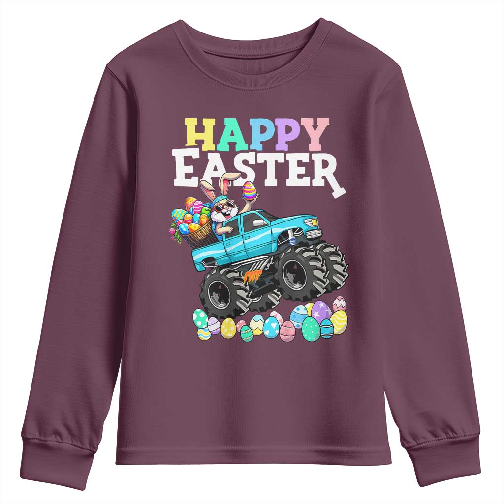 Boys Happy Easter Bunny Monster Truck Youth Sweatshirt Eggs Cool Rabbit Car Lovers Toddler TS10 Maroon Print Your Wear