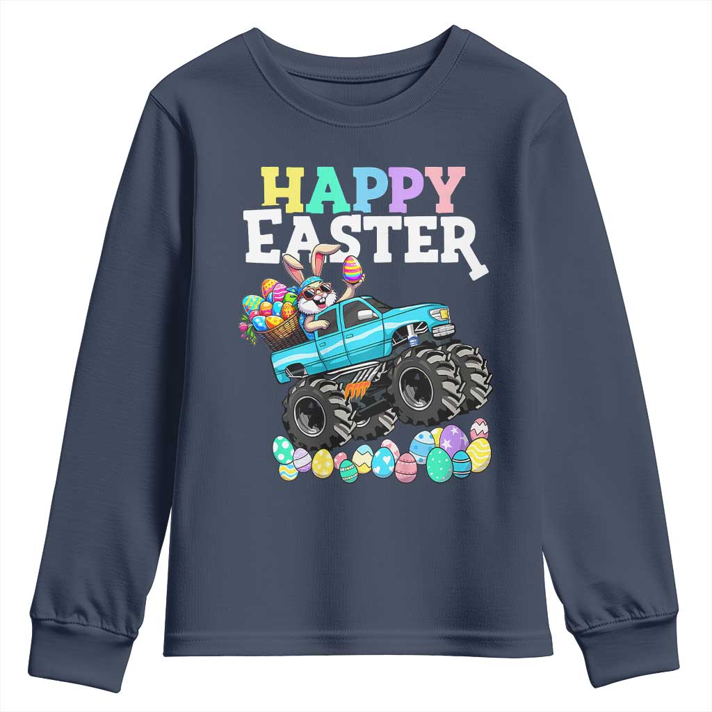 Boys Happy Easter Bunny Monster Truck Youth Sweatshirt Eggs Cool Rabbit Car Lovers Toddler TS10 Navy Print Your Wear