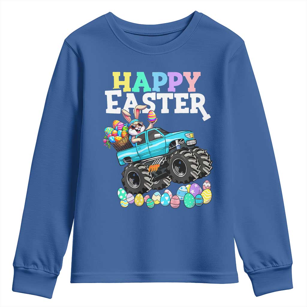 Boys Happy Easter Bunny Monster Truck Youth Sweatshirt Eggs Cool Rabbit Car Lovers Toddler TS10 Royal Blue Print Your Wear