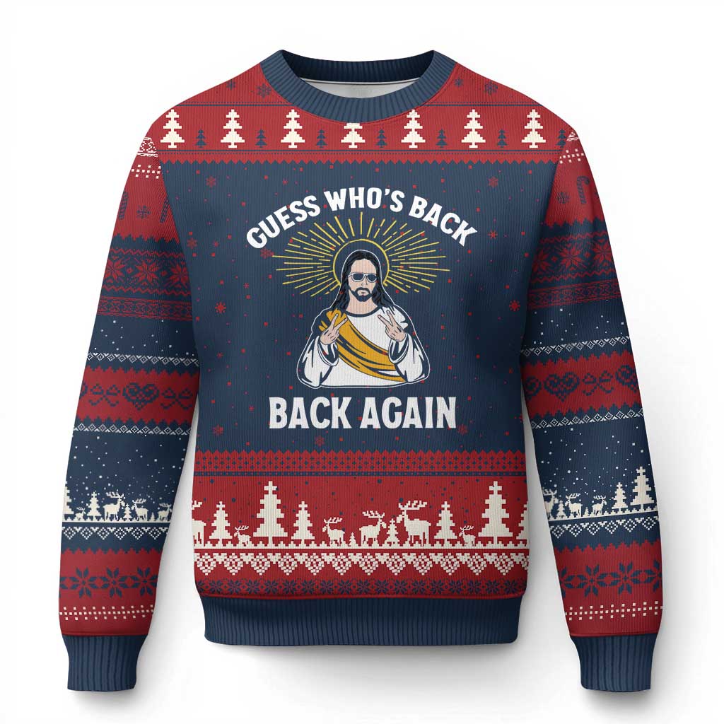 Guess Whos Back Ugly Christmas Sweater Funny Easter Jesus TS10 Navy Red Print Your Wear