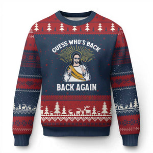Guess Whos Back Ugly Christmas Sweater Funny Easter Jesus TS10 Navy Red Print Your Wear