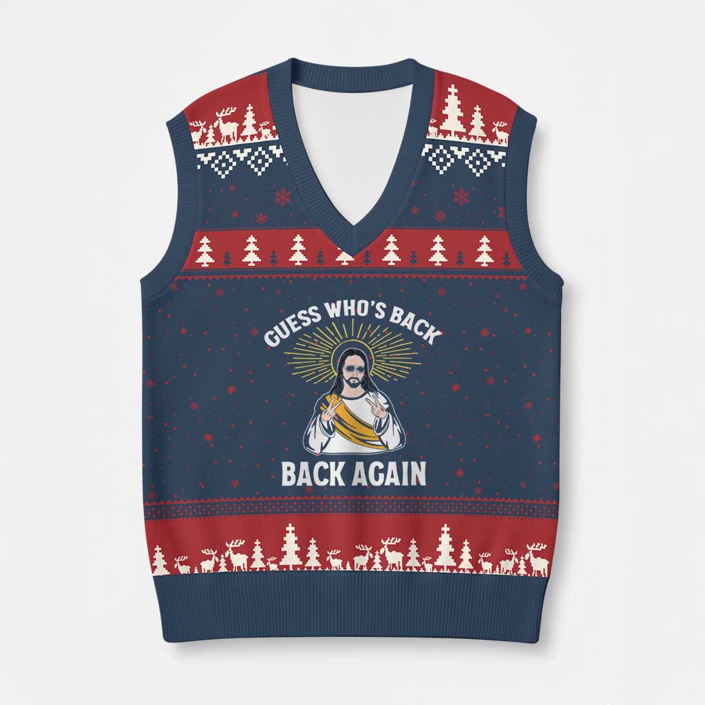 Guess Whos Back V-Neck Knit Sweater Vest Funny Easter Jesus TS10 Navy Red Print Your Wear