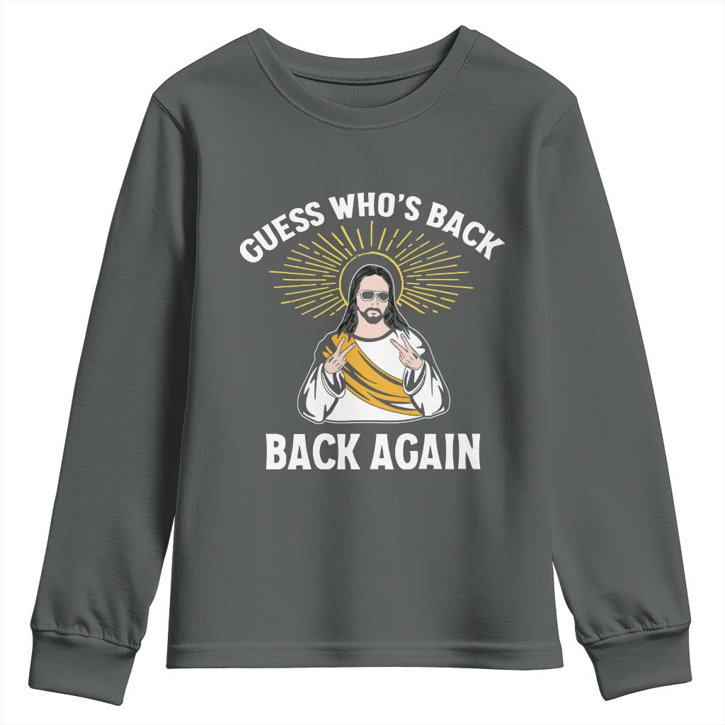 Guess Whos Back Youth Sweatshirt Funny Easter Jesus TS10 Dark Heather Print Your Wear