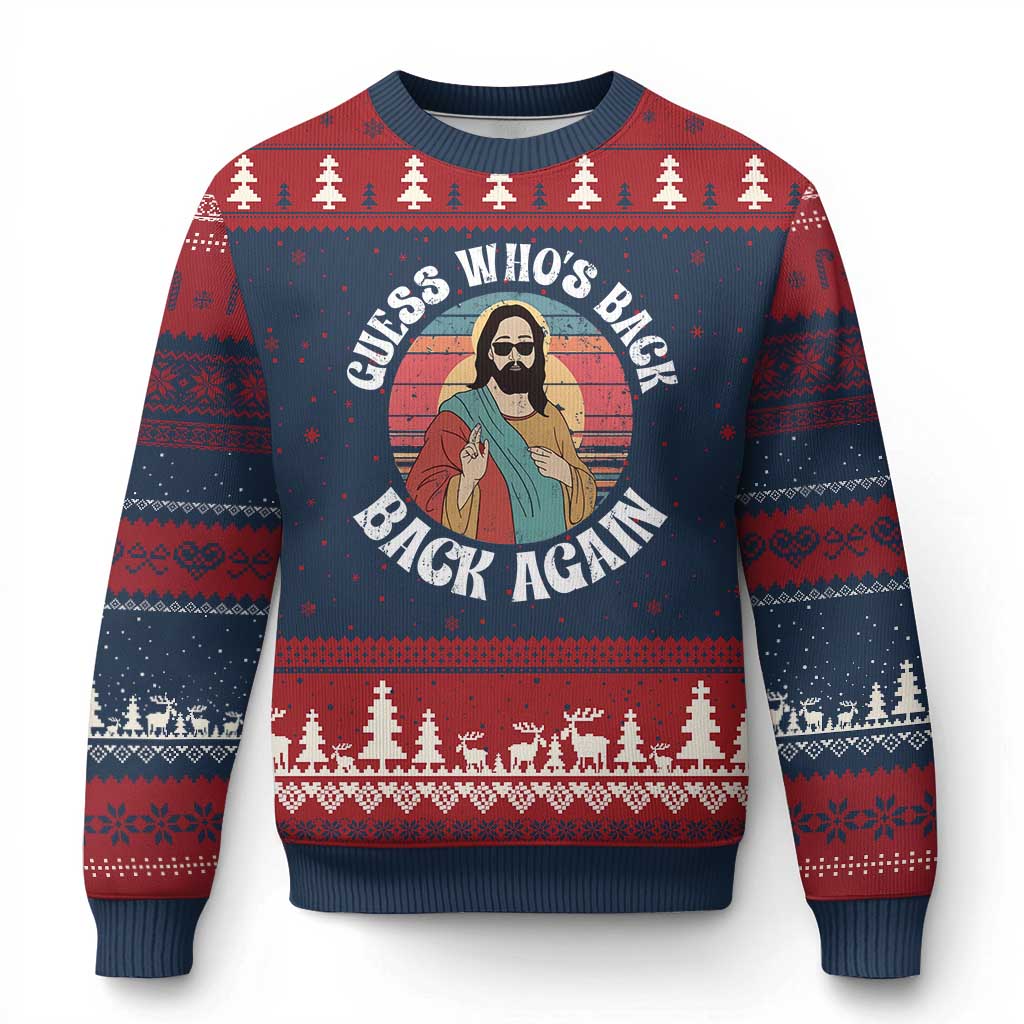 Funny Easter Jesus Ugly Christmas Sweater Retro Vintage Guess Whos Back Again TS10 Navy Red Print Your Wear