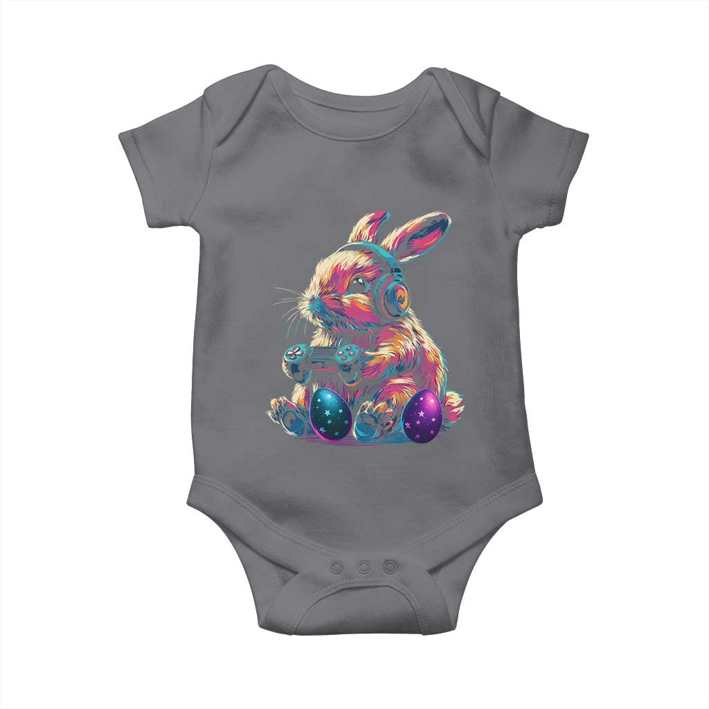 Gamer Rabbit Baby Onesie Cute Bunny Gaming Eggs Funny Video Games Easter TS10 Charcoal Print Your Wear