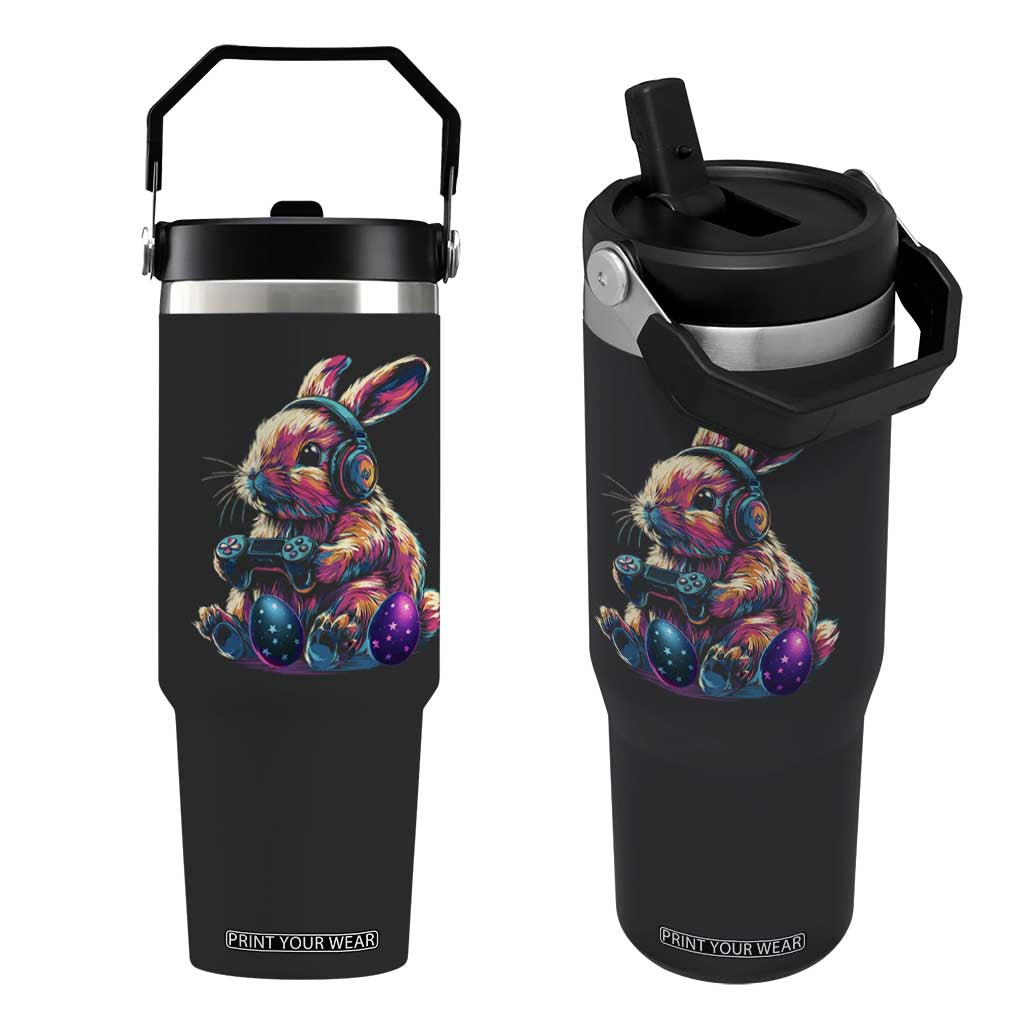 Gamer Rabbit Flip Straw Tumbler Cute Bunny Gaming Eggs Funny Video Games Easter TS10 One Size: 30 oz Black Print Your Wear