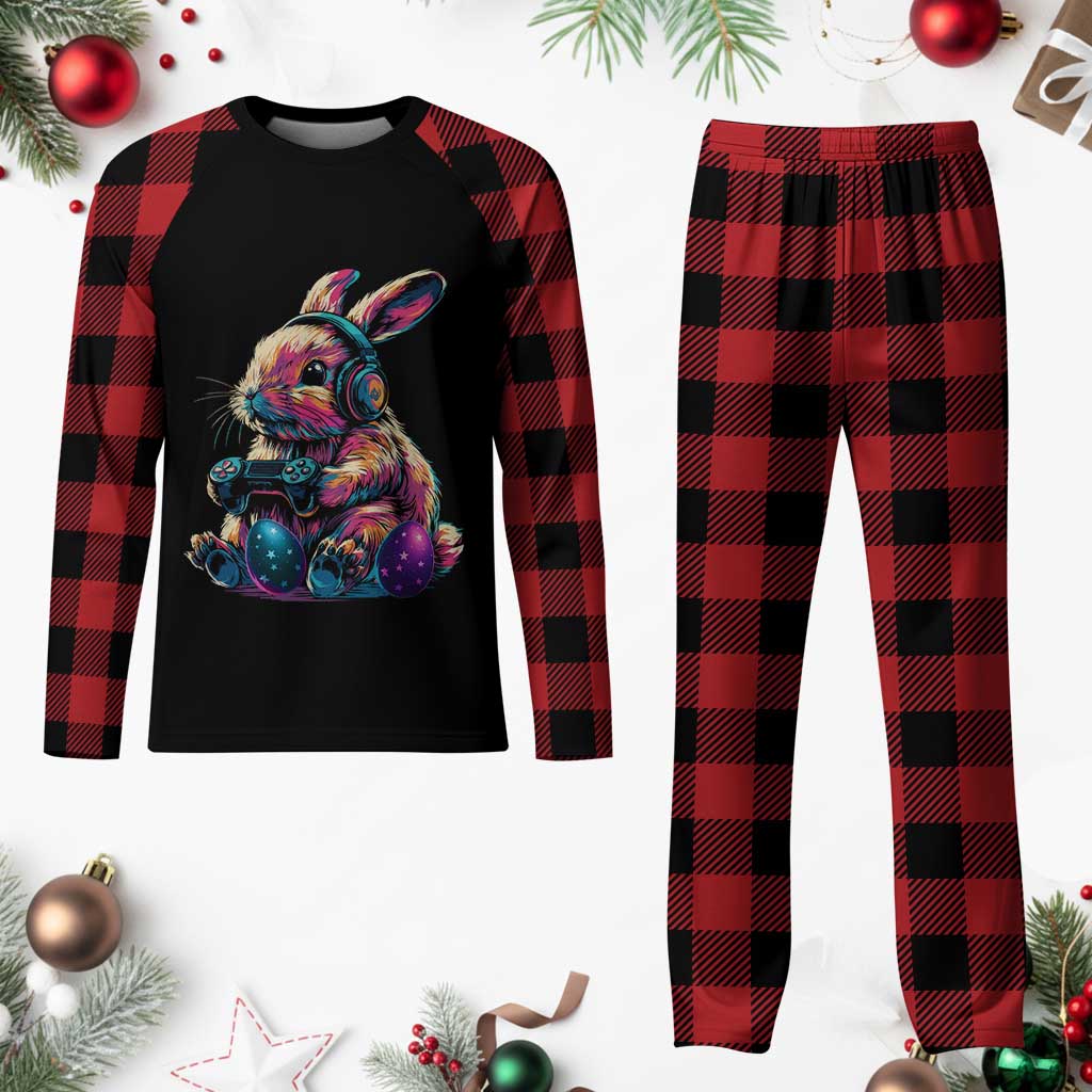 Gamer Rabbit Plaid Pajama Set Cute Bunny Gaming Eggs Funny Video Games Easter TS10 Buffalo Plaid Print Your Wear