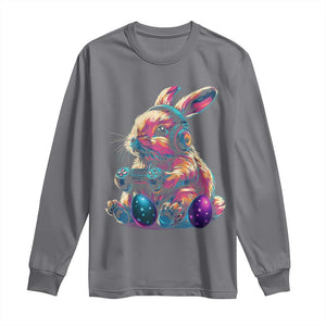 Gamer Rabbit Long Sleeve Shirt Cute Bunny Gaming Eggs Funny Video Games Easter TS10 Charcoal Print Your Wear