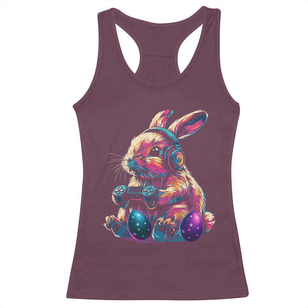 Gamer Rabbit Racerback Tank Top Cute Bunny Gaming Eggs Funny Video Games Easter TS10 Maroon Print Your Wear