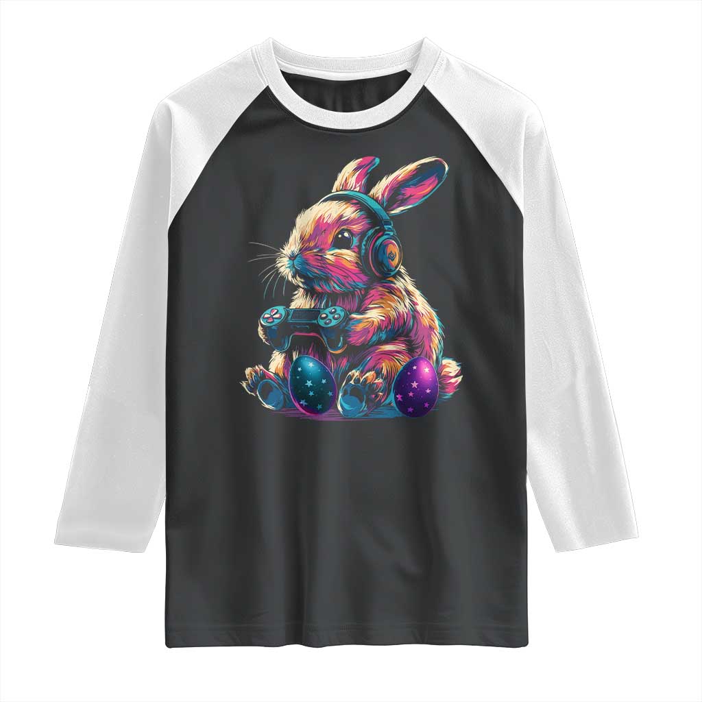 Gamer Rabbit Raglan Shirt Cute Bunny Gaming Eggs Funny Video Games Easter TS10 Black White Print Your Wear