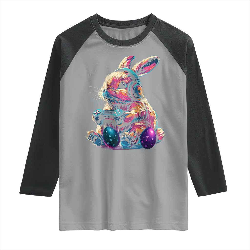 Gamer Rabbit Raglan Shirt Cute Bunny Gaming Eggs Funny Video Games Easter TS10 Sport Gray Black Print Your Wear