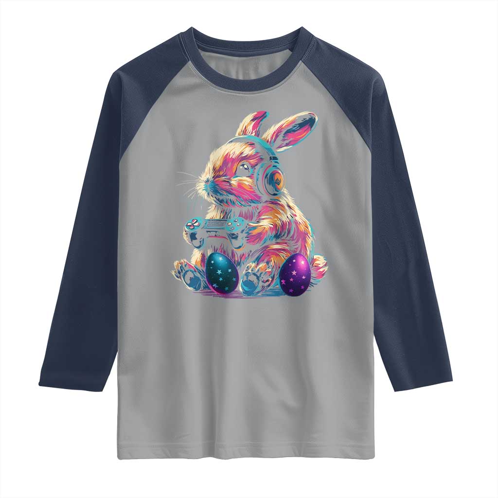 Gamer Rabbit Raglan Shirt Cute Bunny Gaming Eggs Funny Video Games Easter TS10 Sport Gray Navy Print Your Wear