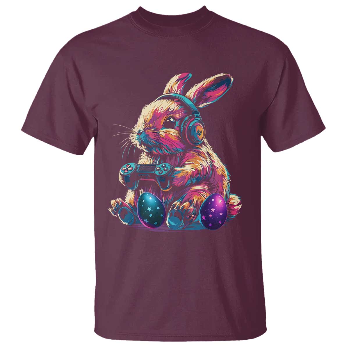 Gamer Rabbit T Shirt Cute Bunny Gaming Eggs Funny Video Games Easter TS10 Maroon Print Your Wear
