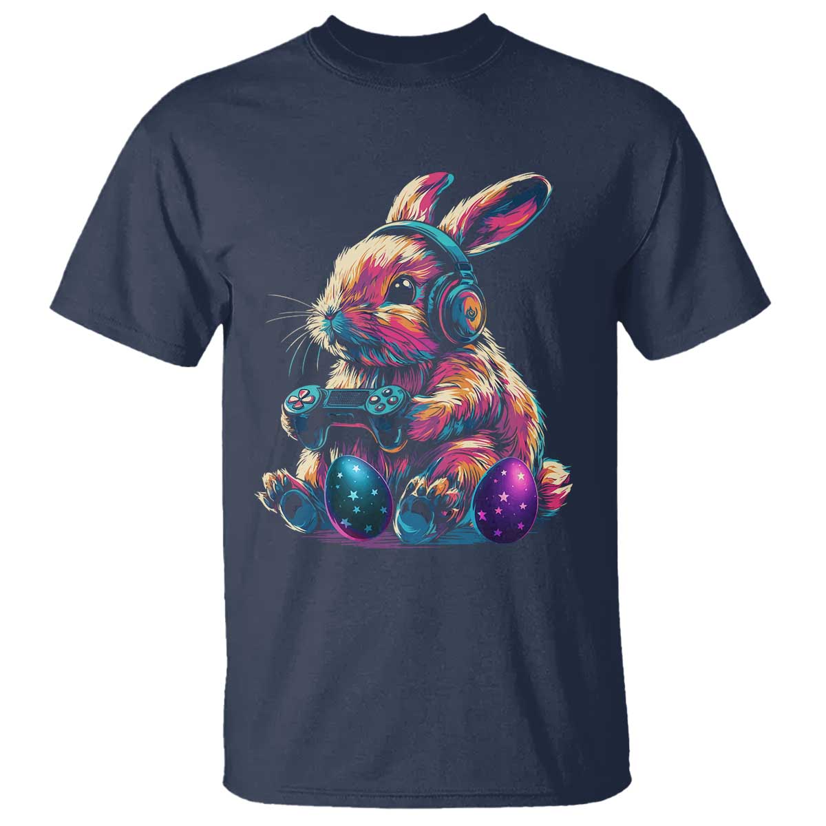 Gamer Rabbit T Shirt Cute Bunny Gaming Eggs Funny Video Games Easter TS10 Navy Print Your Wear