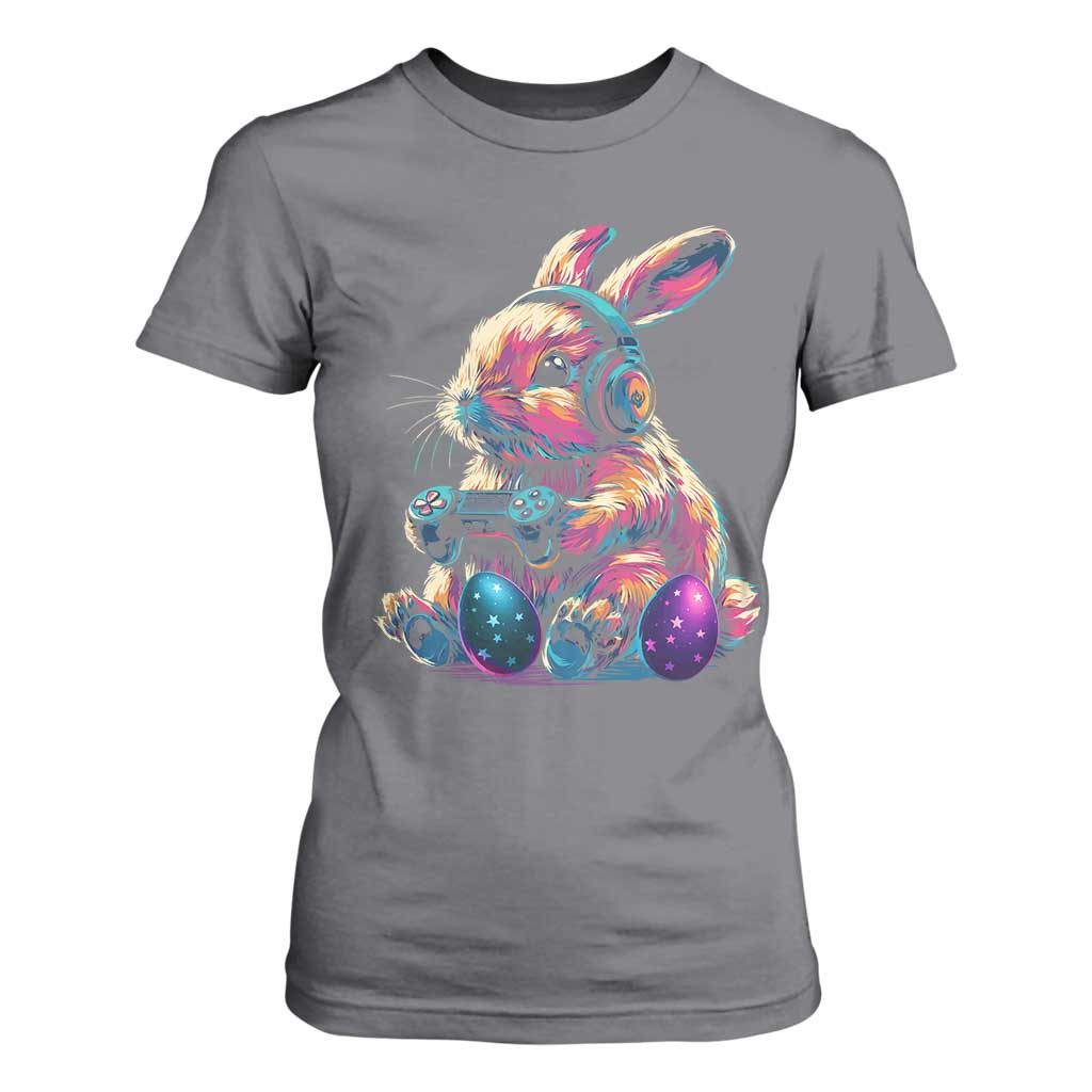 Gamer Rabbit T Shirt For Women Cute Bunny Gaming Eggs Funny Video Games Easter TS10 Charcoal Print Your Wear