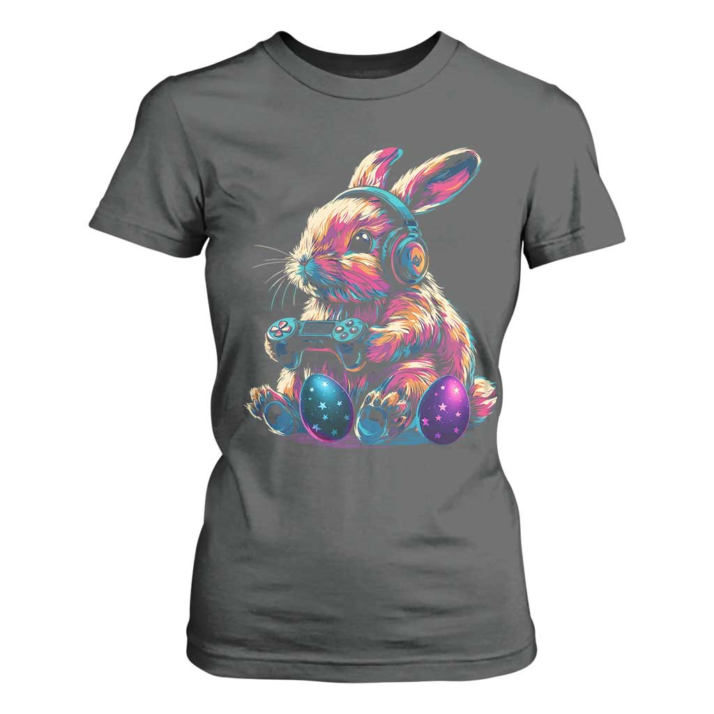 Gamer Rabbit T Shirt For Women Cute Bunny Gaming Eggs Funny Video Games Easter TS10 Dark Heather Print Your Wear