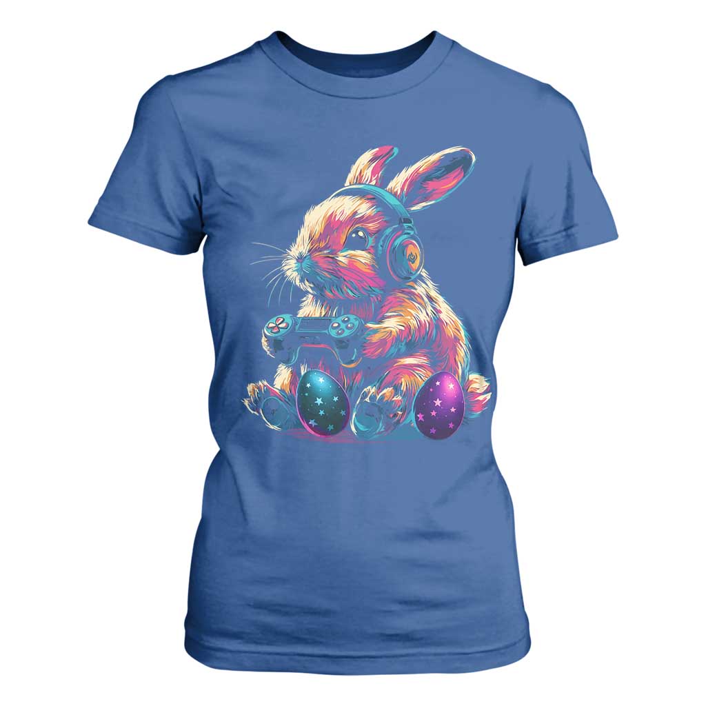 Gamer Rabbit T Shirt For Women Cute Bunny Gaming Eggs Funny Video Games Easter TS10 Royal Blue Print Your Wear