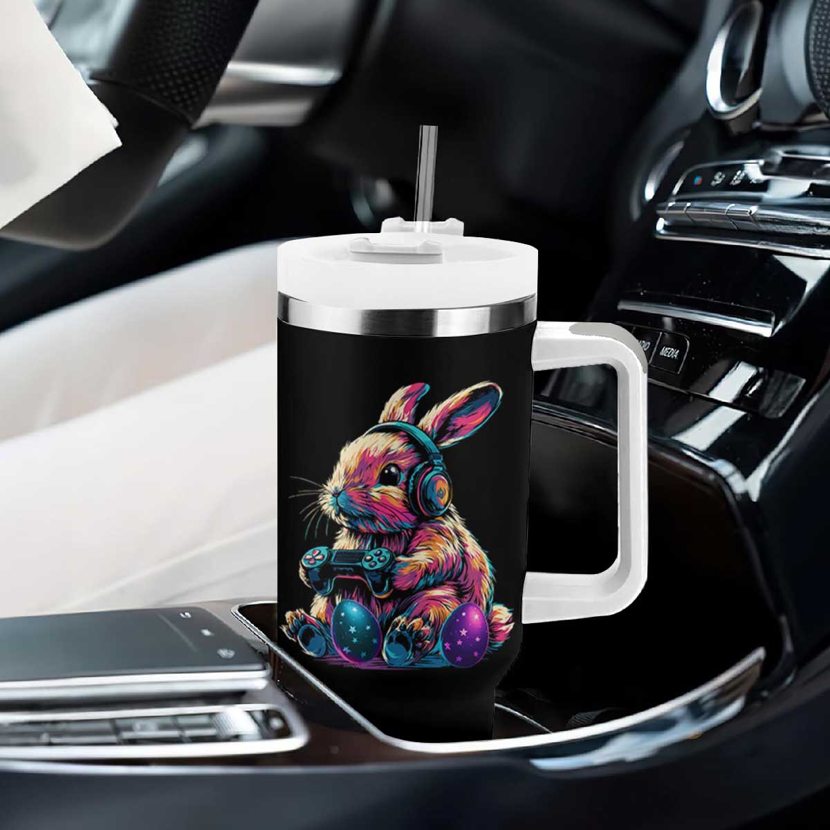 Gamer Rabbit Tumbler With Handle Cute Bunny Gaming Eggs Funny Video Games Easter TS10 Print Your Wear