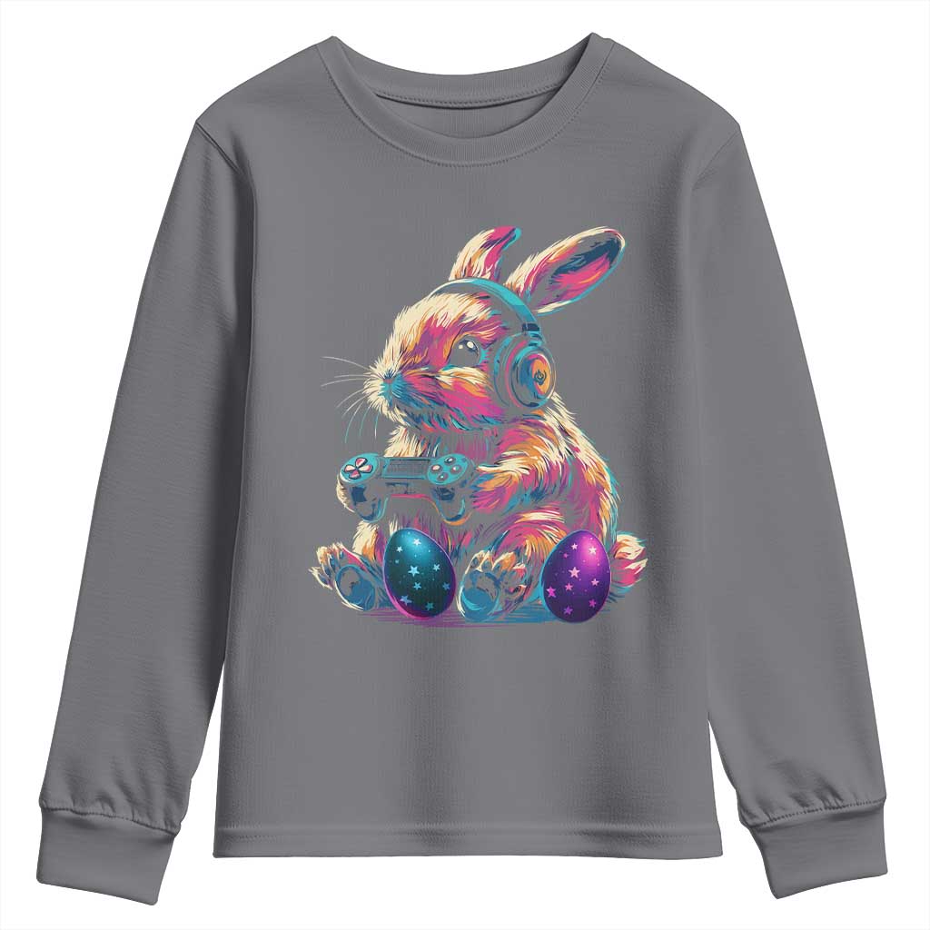 Gamer Rabbit Youth Sweatshirt Cute Bunny Gaming Eggs Funny Video Games Easter TS10 Charcoal Print Your Wear