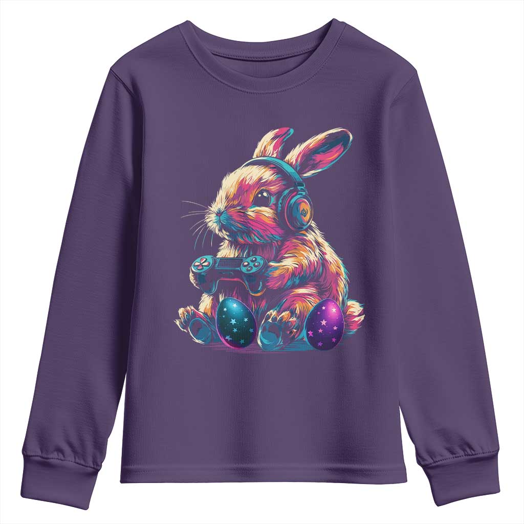 Gamer Rabbit Youth Sweatshirt Cute Bunny Gaming Eggs Funny Video Games Easter TS10 Purple Print Your Wear