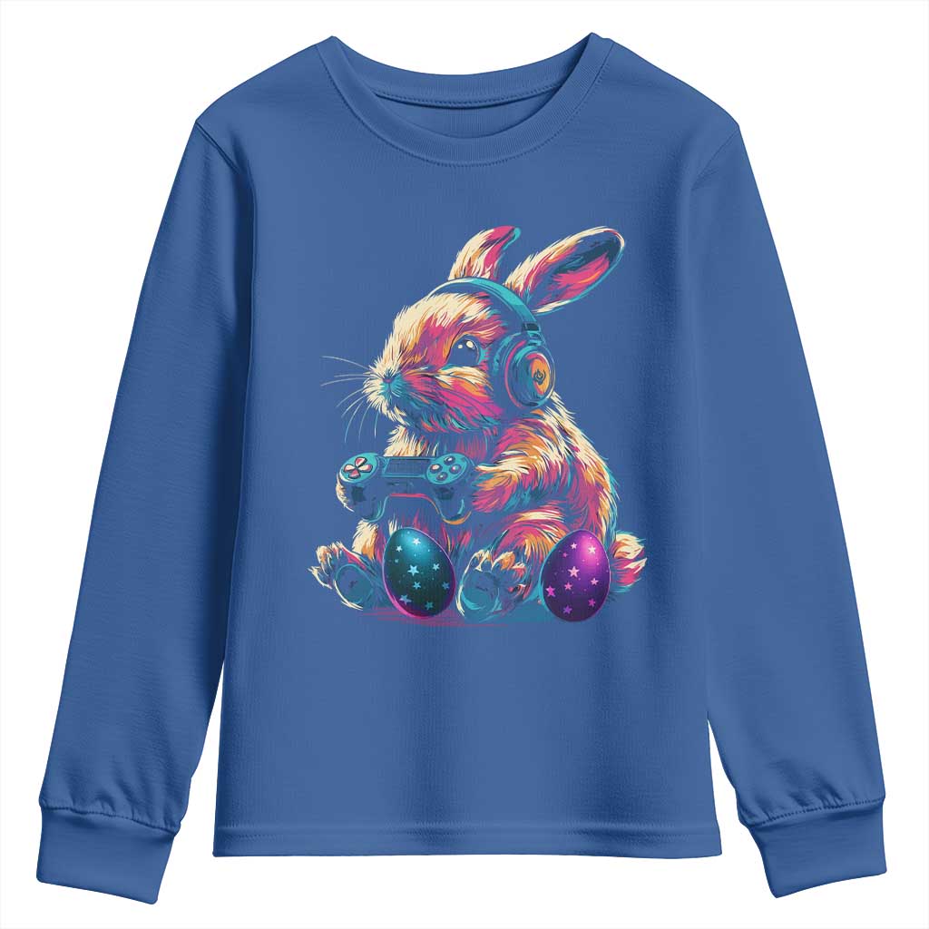 Gamer Rabbit Youth Sweatshirt Cute Bunny Gaming Eggs Funny Video Games Easter TS10 Royal Blue Print Your Wear