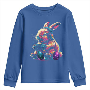 Gamer Rabbit Youth Sweatshirt Cute Bunny Gaming Eggs Funny Video Games Easter TS10 Royal Blue Print Your Wear