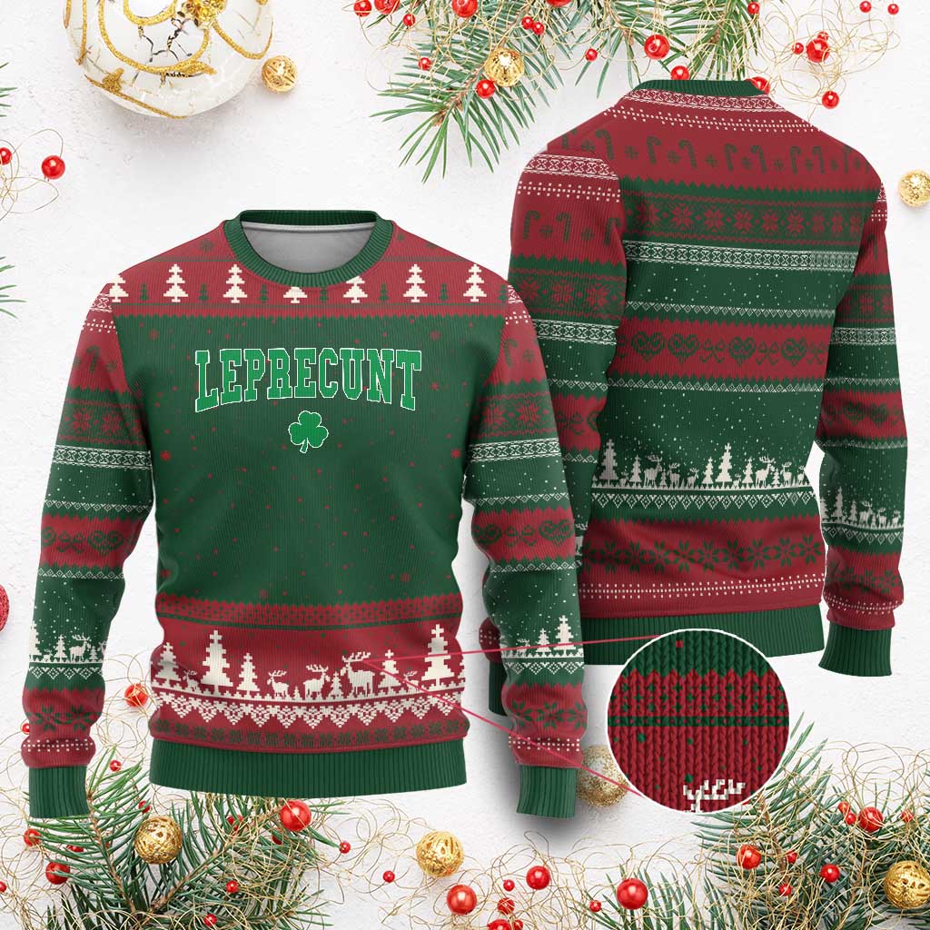 Leprecunt Shamrock Ugly Christmas Sweater St Patricks Day Funny Irish Adult Humor TS10 Red Green Print Your Wear