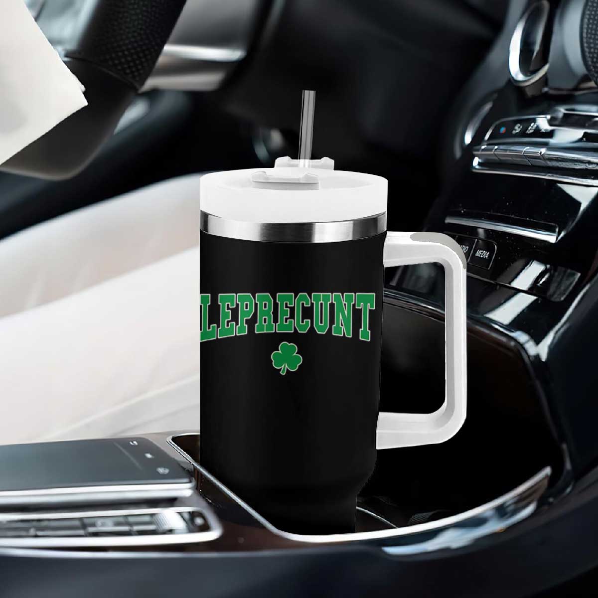 Leprecunt Shamrock Tumbler With Handle St Patricks Day Funny Irish Adult Humor TS10 Print Your Wear