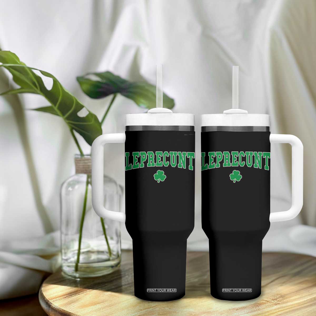 Leprecunt Shamrock Tumbler With Handle St Patricks Day Funny Irish Adult Humor TS10 Print Your Wear
