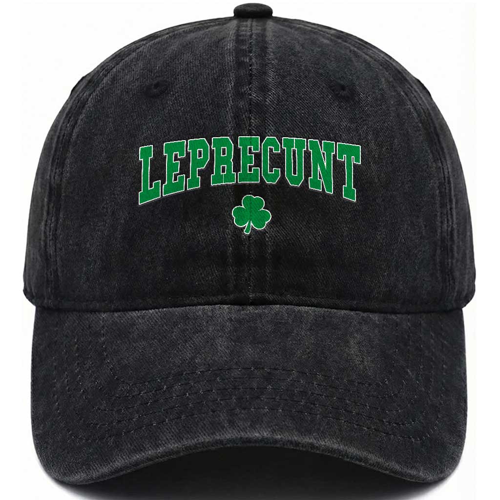 Leprecunt Shamrock Washed Cotton Baseball Cap St Patricks Day Funny Irish Adult Humor TS10 Washed Cap Universal Fit Black Print Your Wear