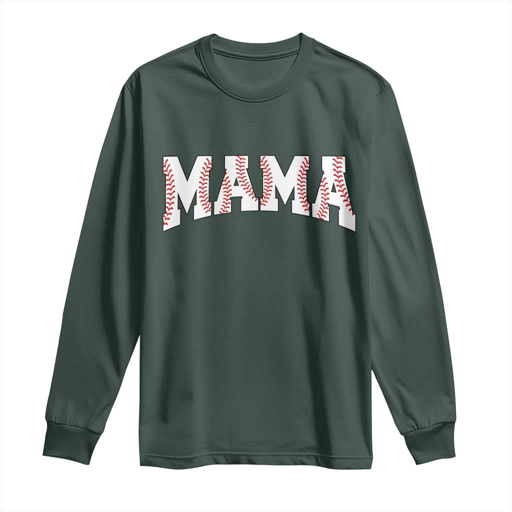 Baseball Mama Long Sleeve Shirt Retro Varsity Baseball Season Mom Raising Ballers TS10 Dark Forest Green Print Your Wear